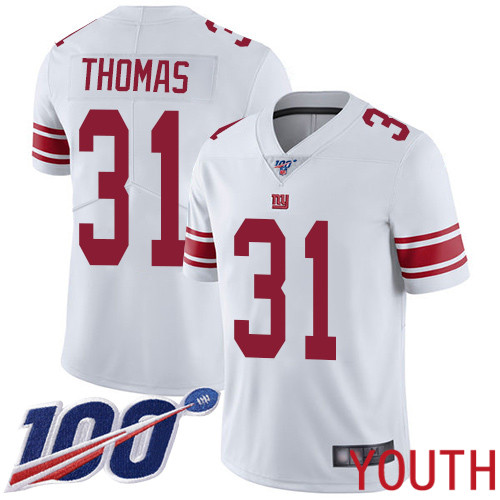 Youth New York Giants 31 Michael Thomas White Vapor Untouchable Limited Player 100th Season Football NFL Jersey